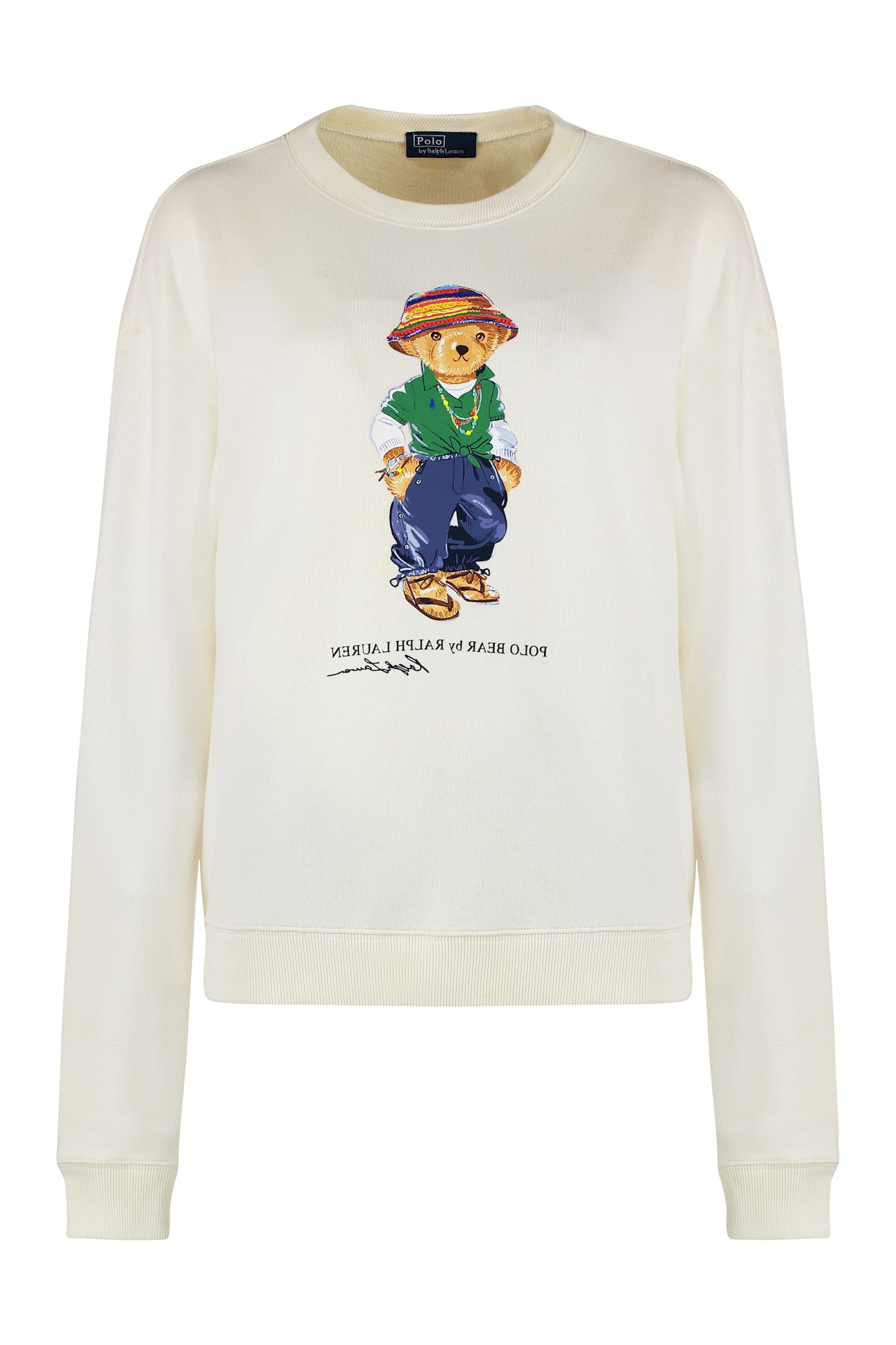 Shop Polo Ralph Lauren Printed Cotton Sweatshirt In Panna