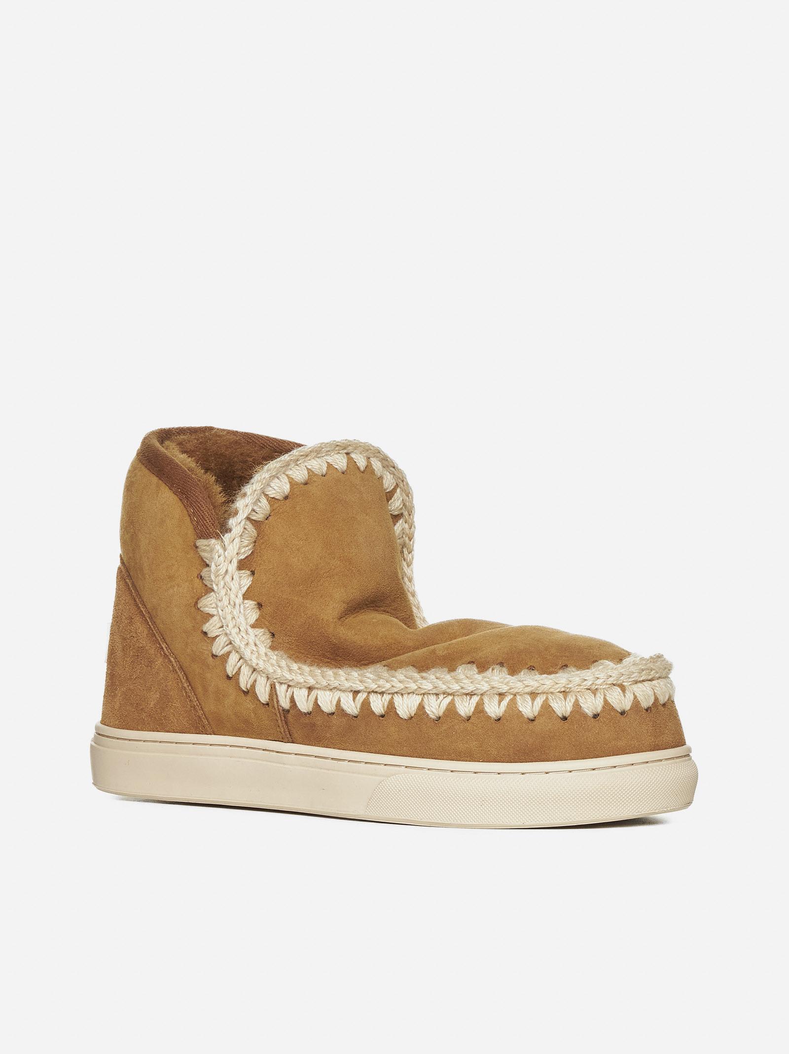 Shop Mou Eskimo Suede And Shearling Ankle Boots In Brown