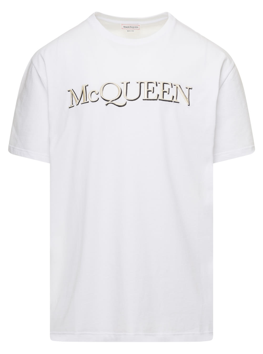 White Crewneck T-shirt With Lettering Print In Cotton Jersey Man Alexander Mcqueen