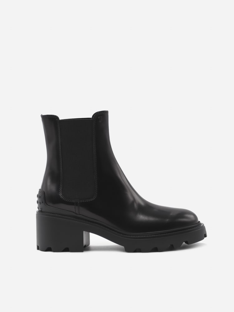 Tod's Leather Ankle Boots With Tone-on-tone Embossed Monogram In Black