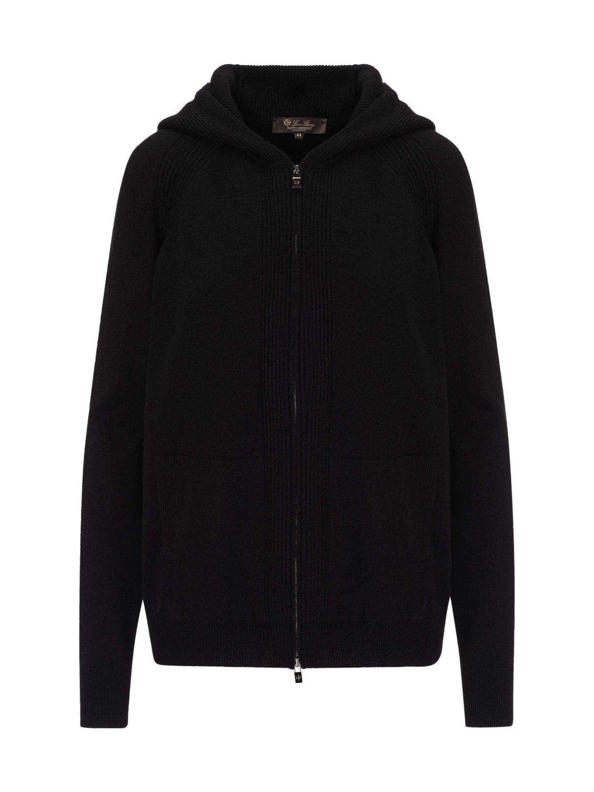 Shop Loro Piana Merano Zipped Knitted Hoodie In Black