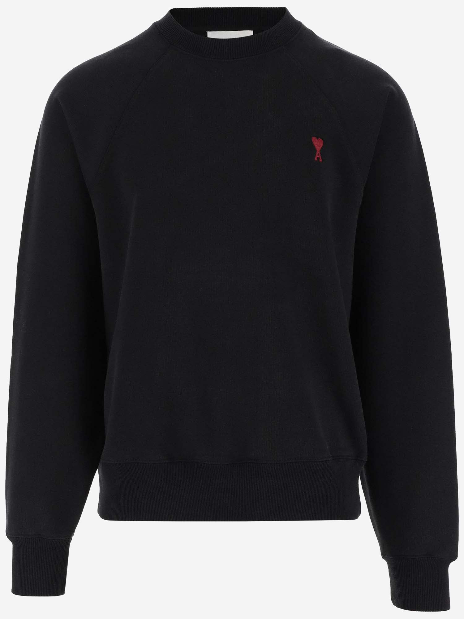 Shop Ami Alexandre Mattiussi Stretch Cotton Sweatshirt With Logo In Black