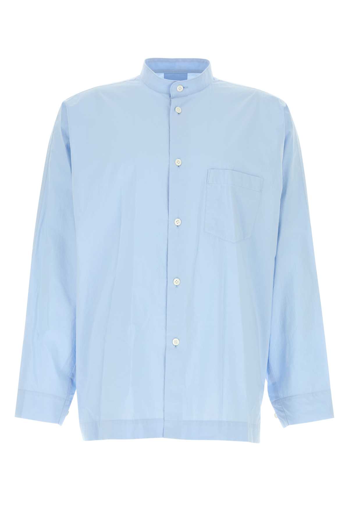 Issey Miyake Poplin Shirt With Chest Pocket And Mandarin Collar In Skyblue