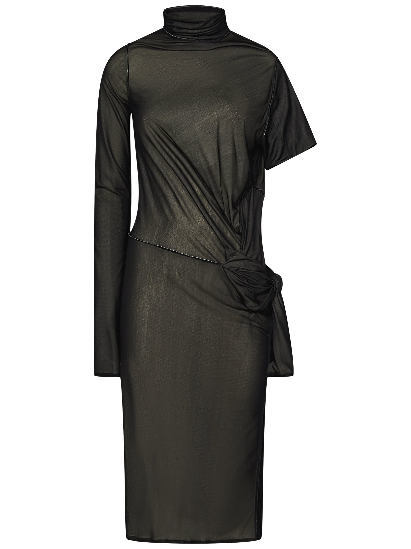 One-shoulder Semi-sheer Midi Dress