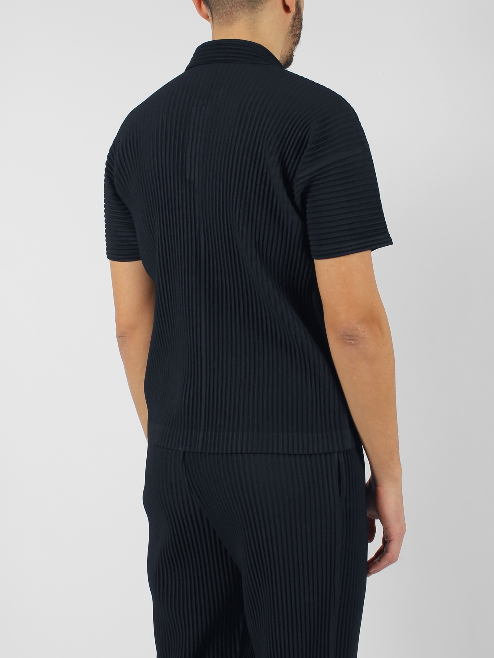 Shop Issey Miyake Basic Pleated Polo Shirt In Blue