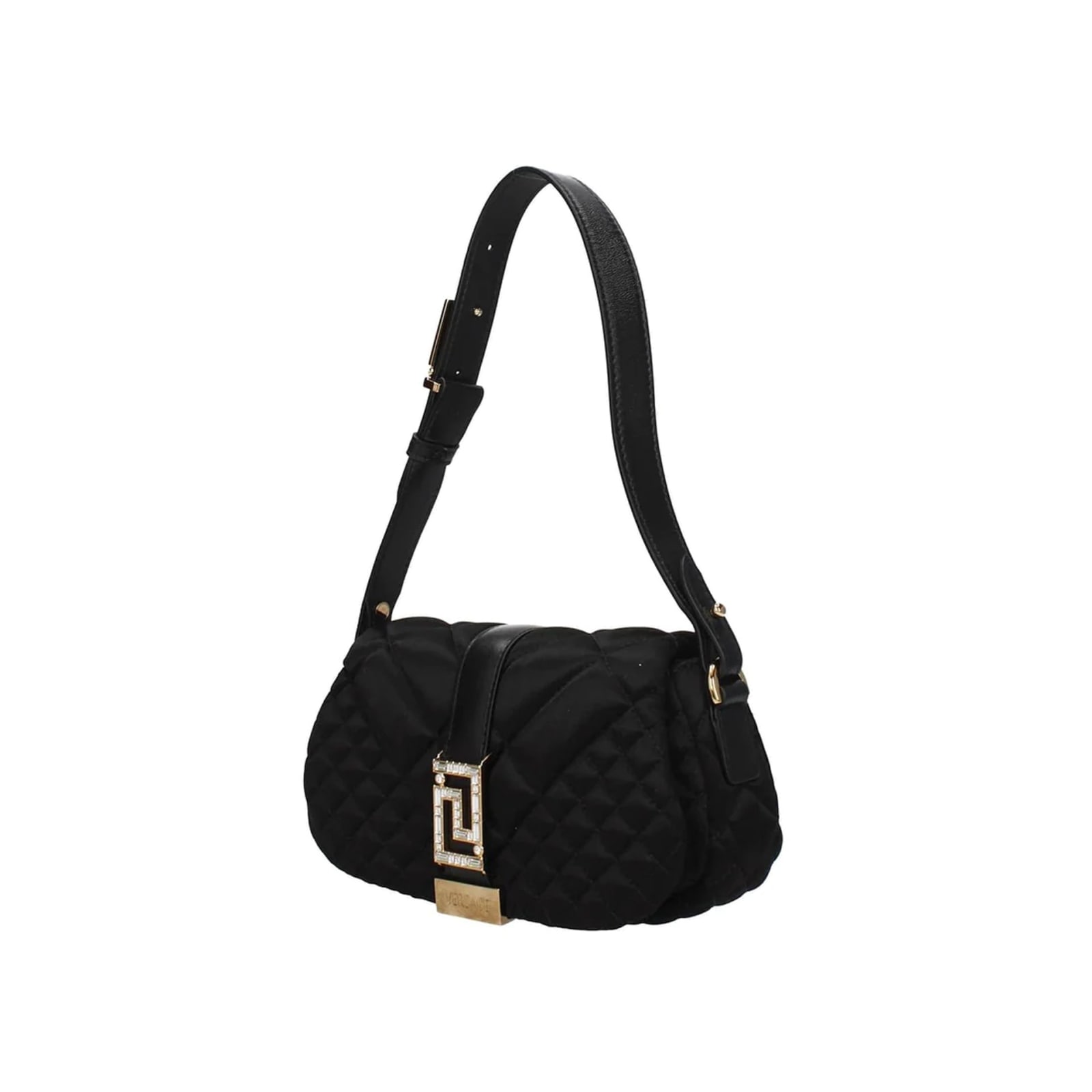 Shop Versace Satin Shoulder Bag In Black