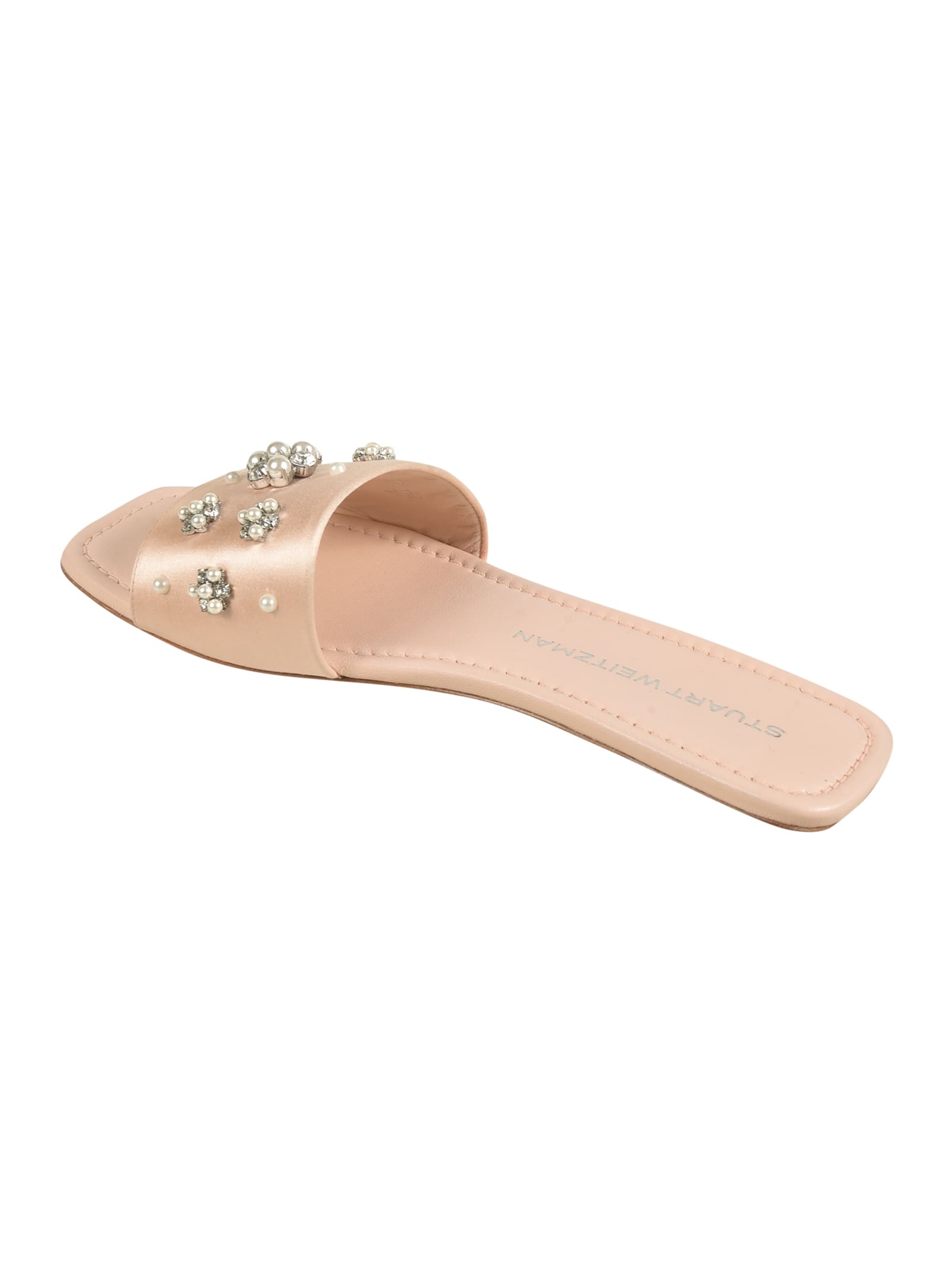 Stuart Weitzman 10mm Poppy Satin Flat Slides In Blush
