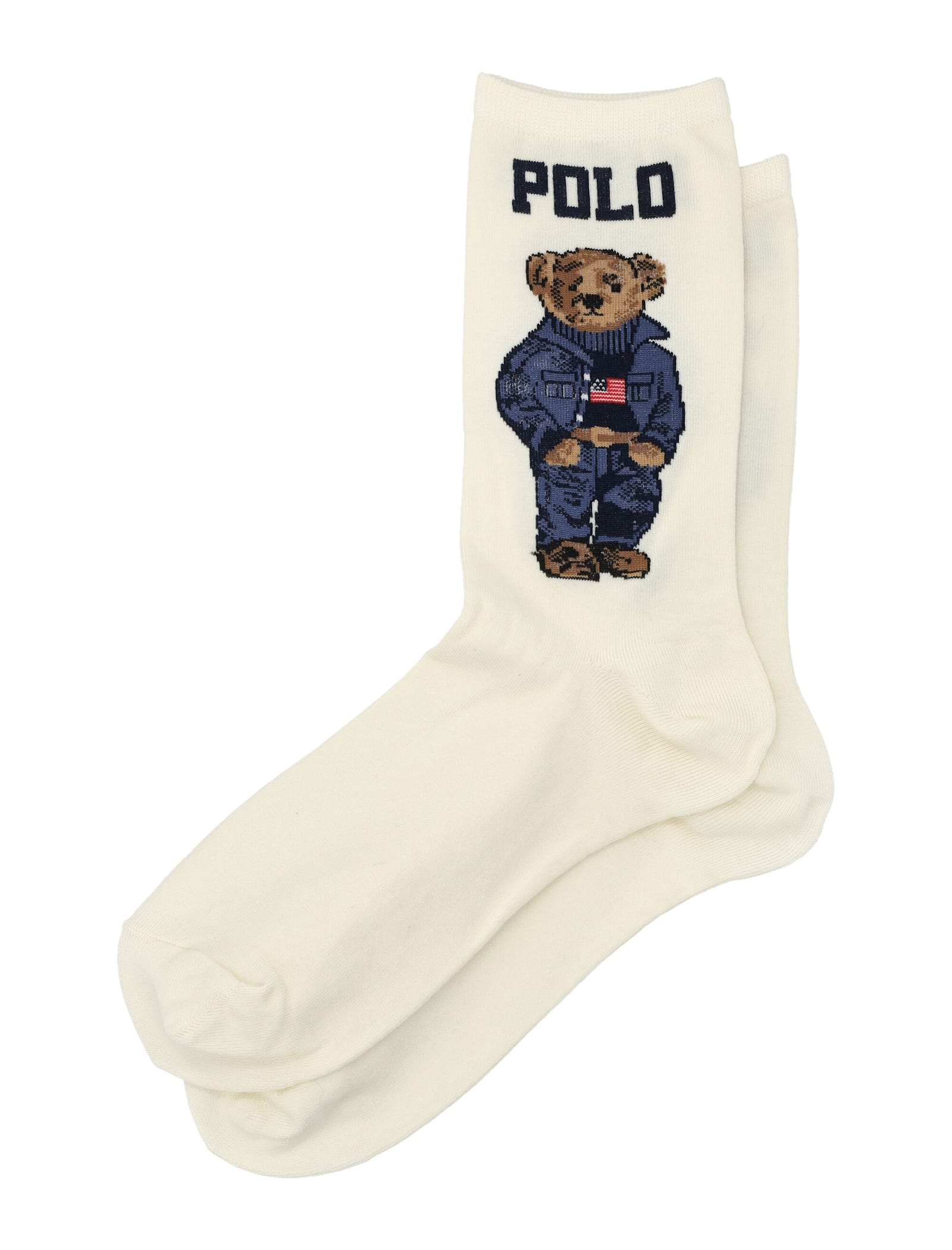Polo Ralph Lauren Americana Bear Cotton Blend Crew Socks In Avorio