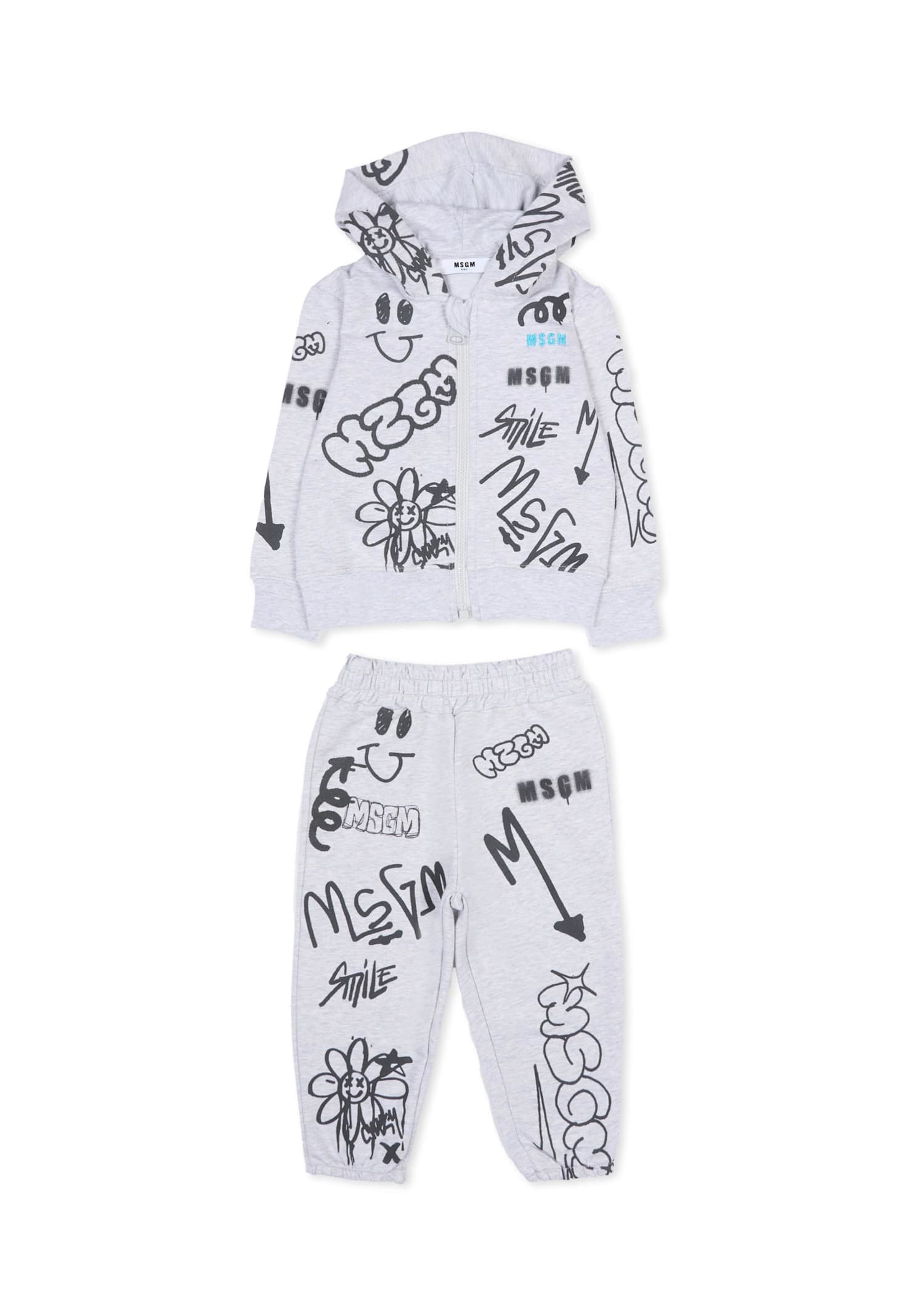 Msgm Grey Suit For Baby Boy With Print In Gray