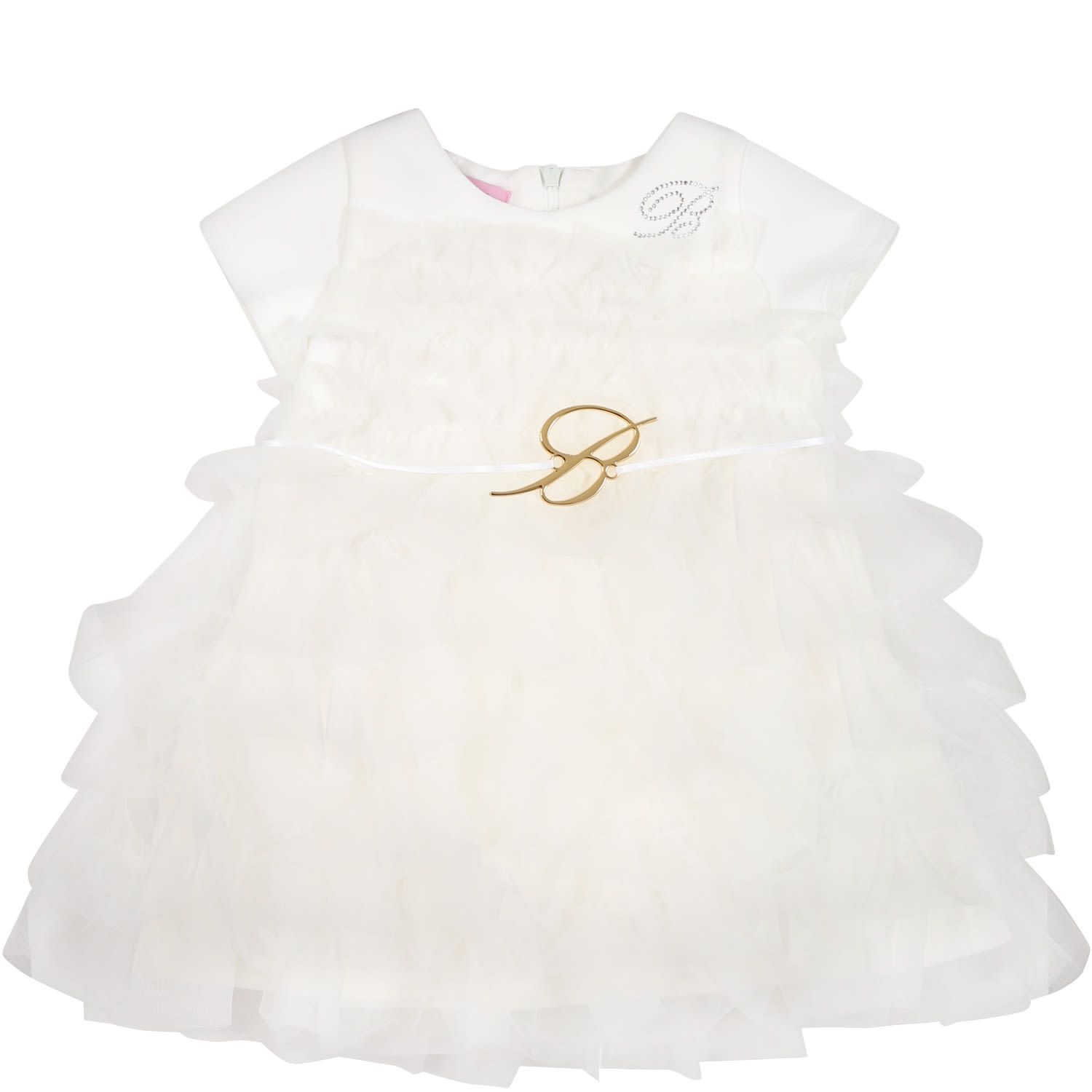 Blumarine White Dress For Baby Girl With Logo