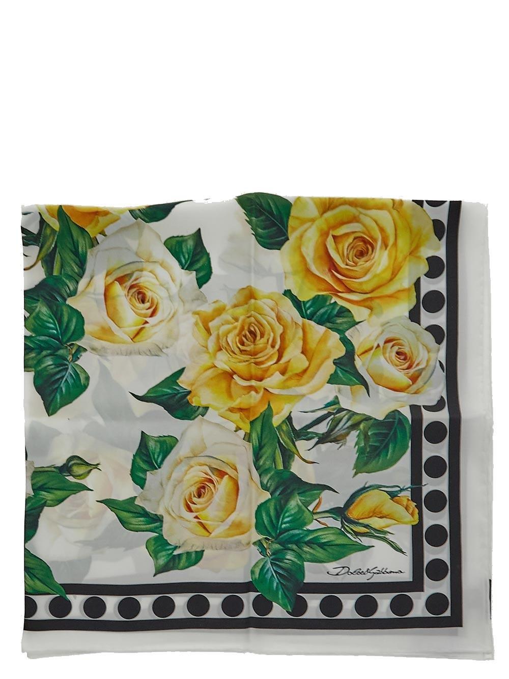 Dolce & Gabbana Floral Printed Scarf In White