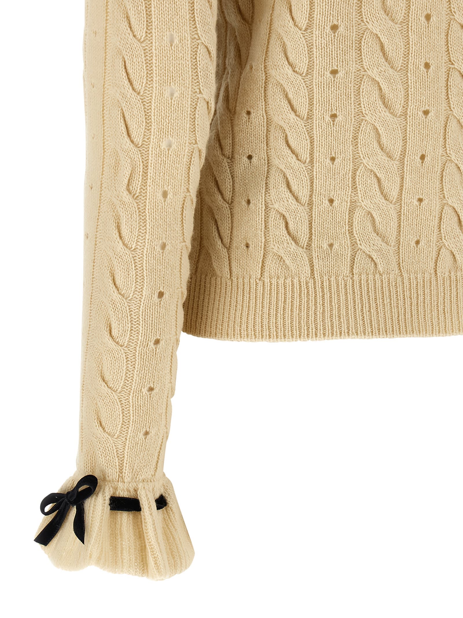 Valentino Wool Sweater With Bow Detail And Cable Knit Pattern In Brown