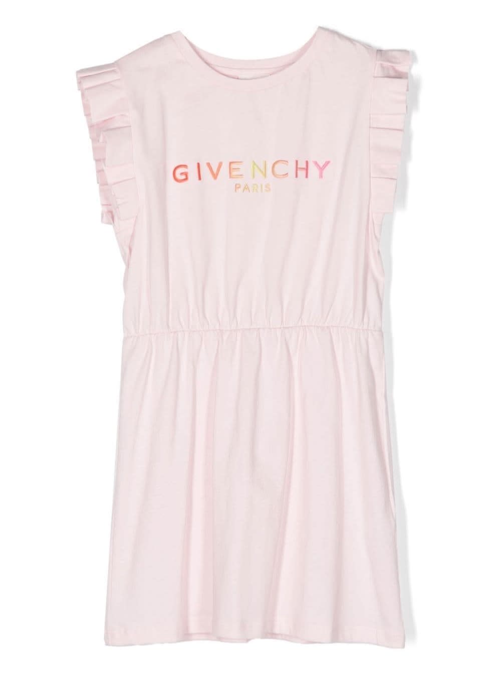GIVENCHY PINK CREWNECK DRESS WITH LOGO PRINT IN COTTON GIRL