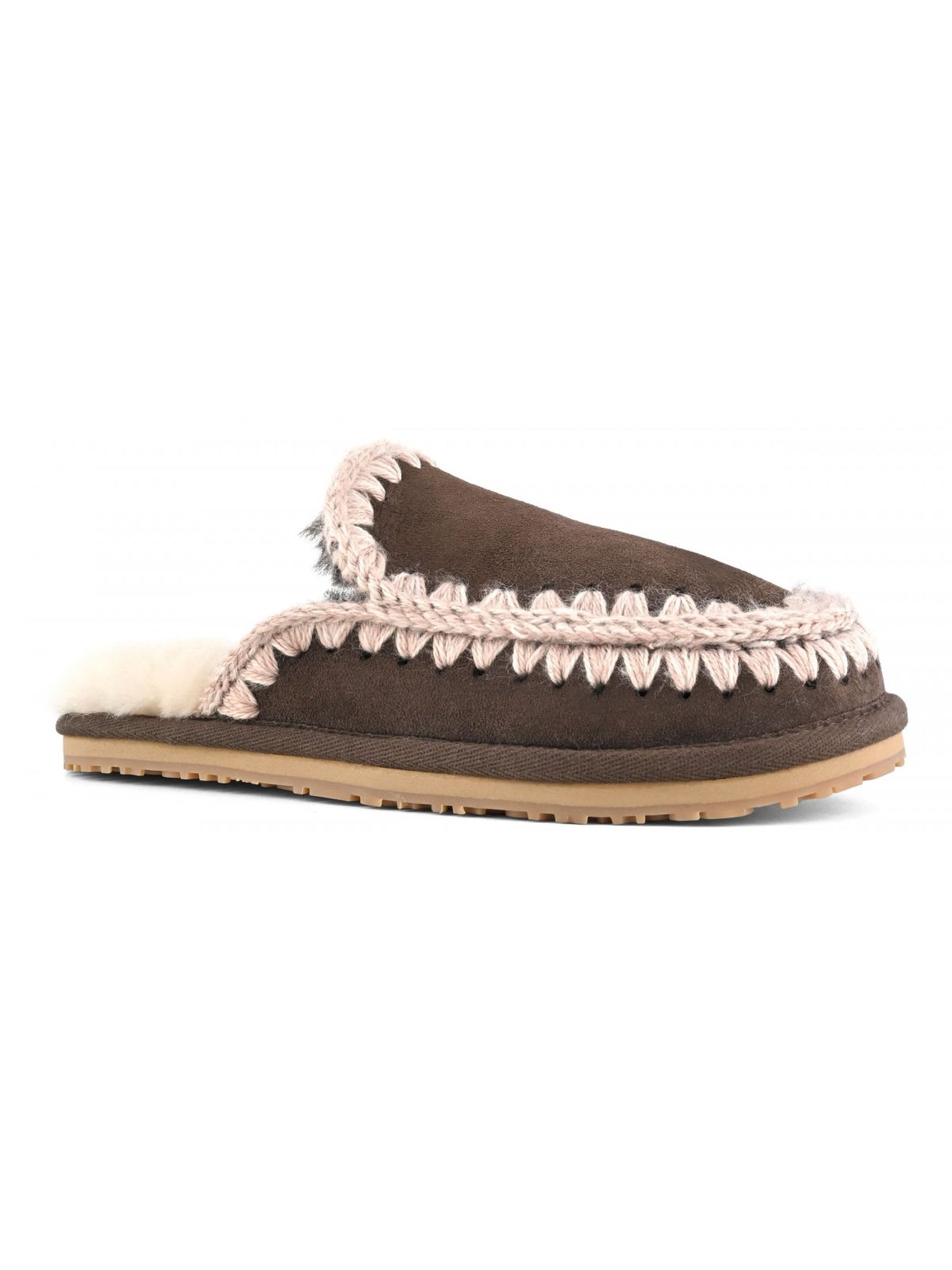 MOU BROWN SUEDE SLIPPER FULL ESKIMO STITCH