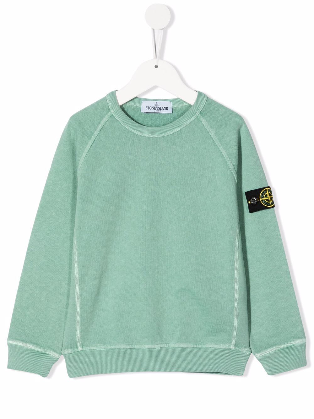 Stone Island Junior Kids Light Green Sweatshirt With Logo Patch And Contrast Stitching