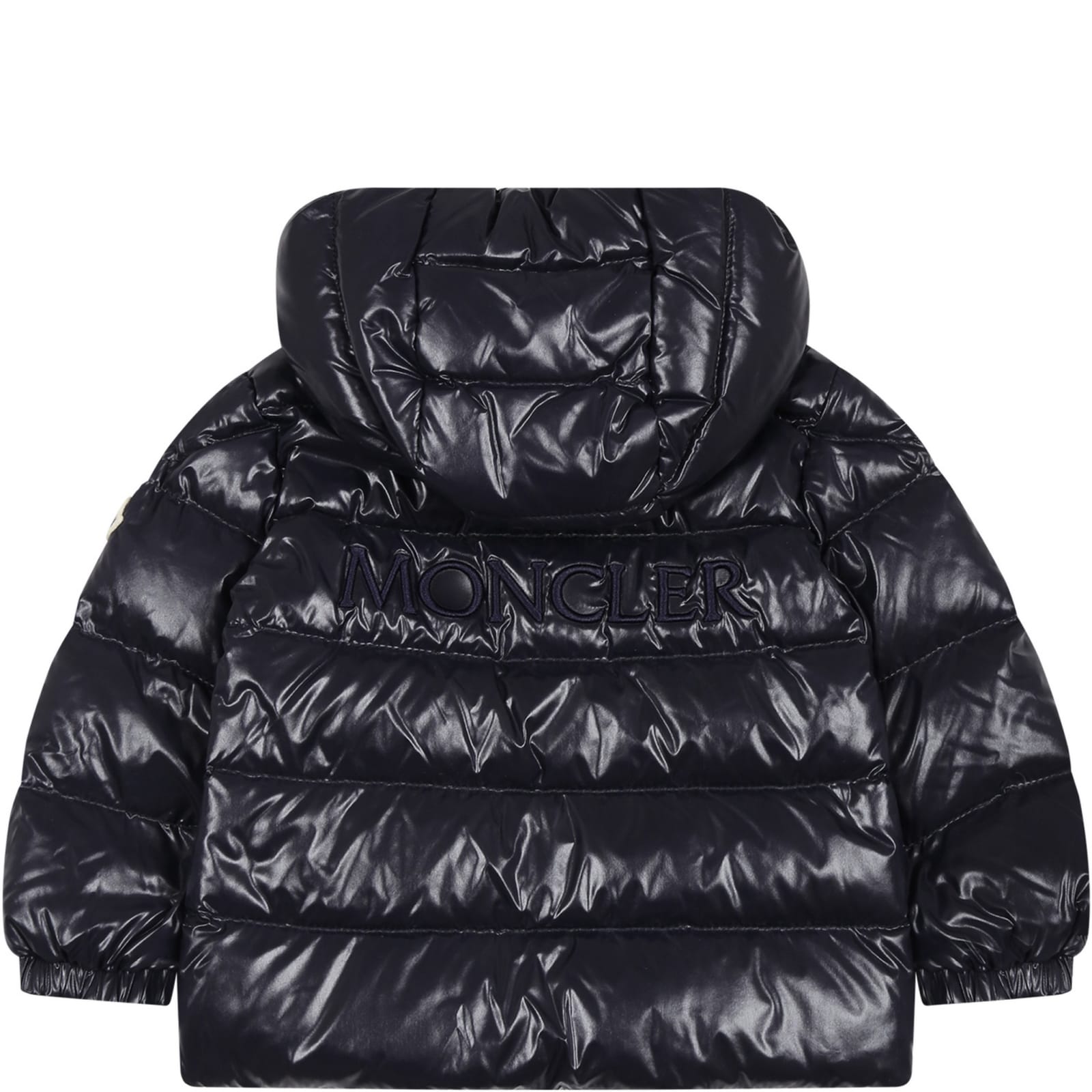 Shop Moncler Blue Anand Down Jacket For Baby Boy With Logo