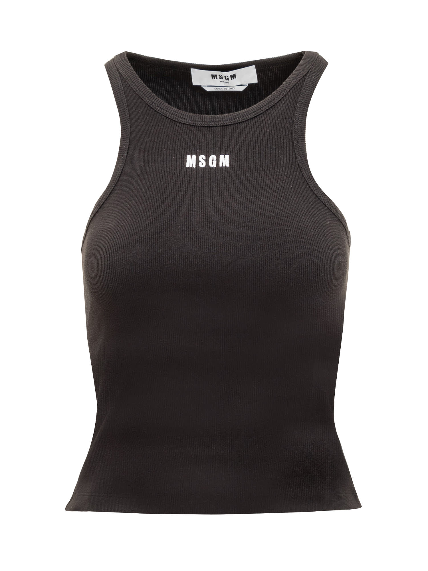 Msgm Logo Stretch Cotton Tank Top In Black