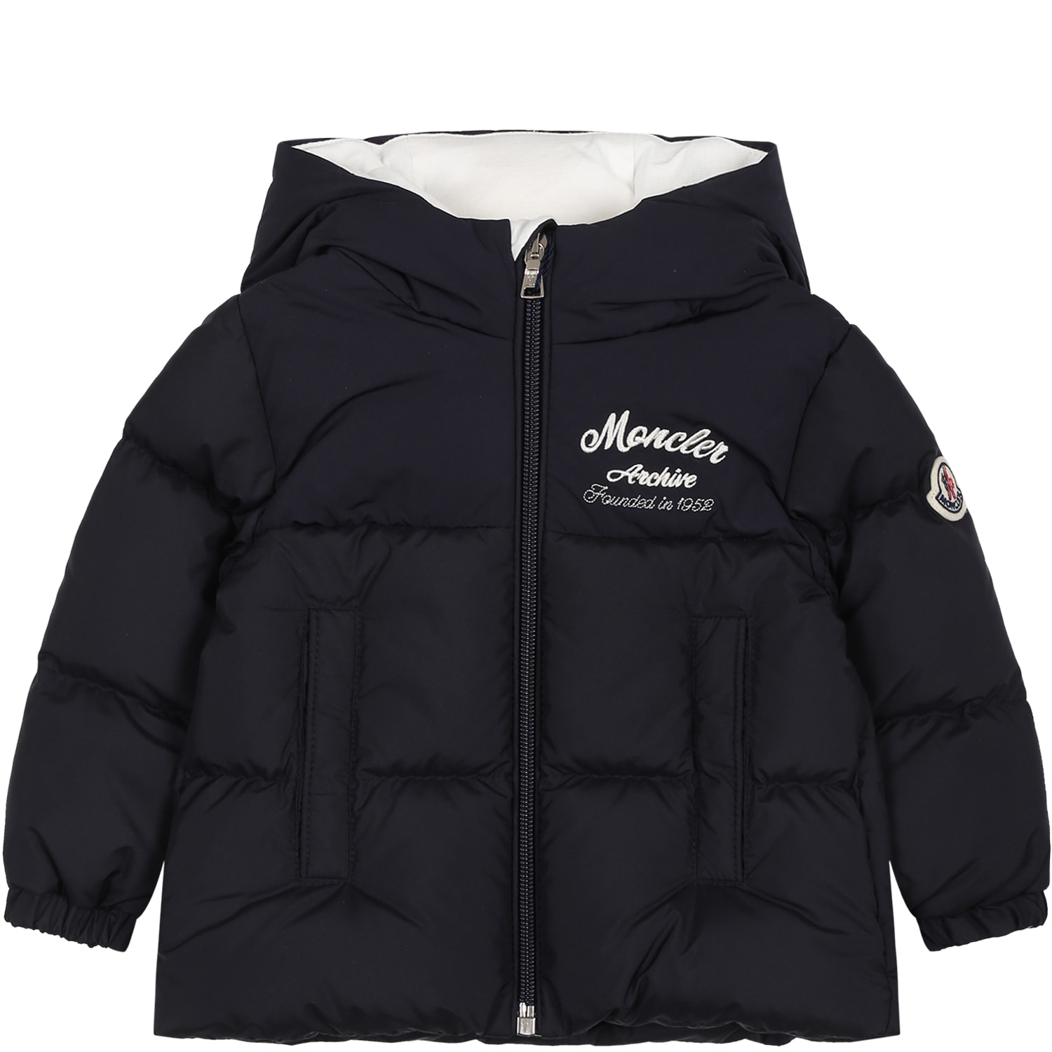 Moncler Blue Joe Down Jacket For Baby Boy With Logo