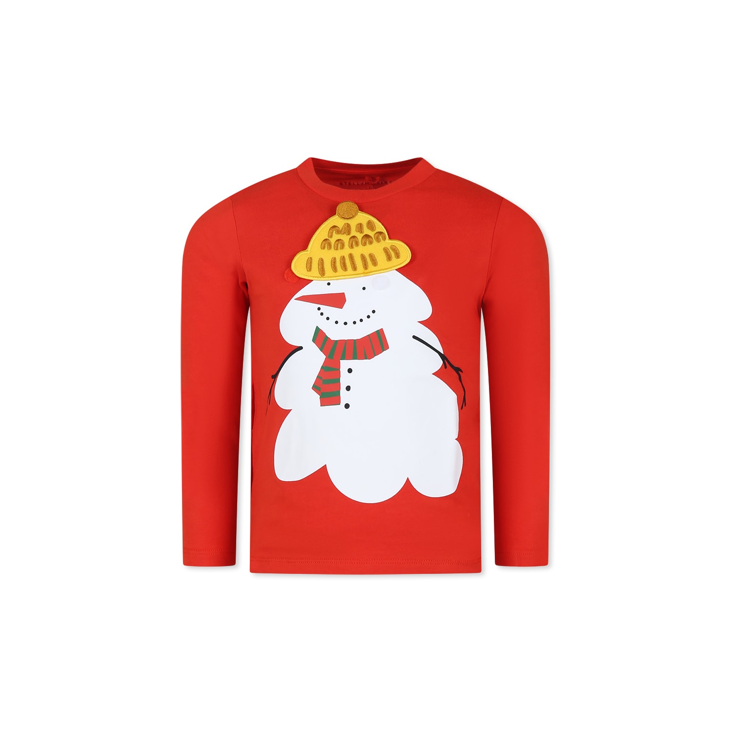 Stella Mccartney Red T-shirt For Kids With Snowman Print In Red