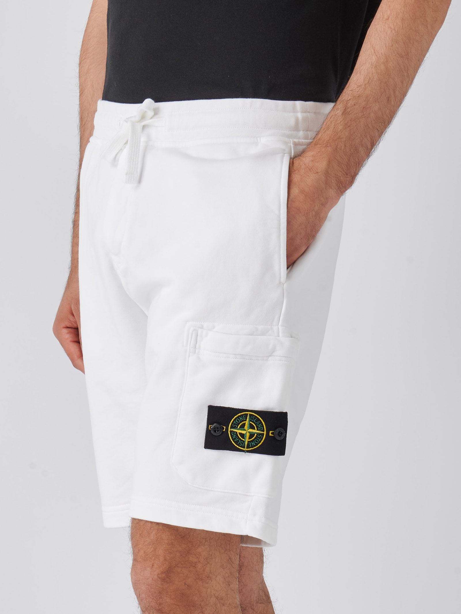 Shop Stone Island Felpa Bermuda Shorts In Bianco