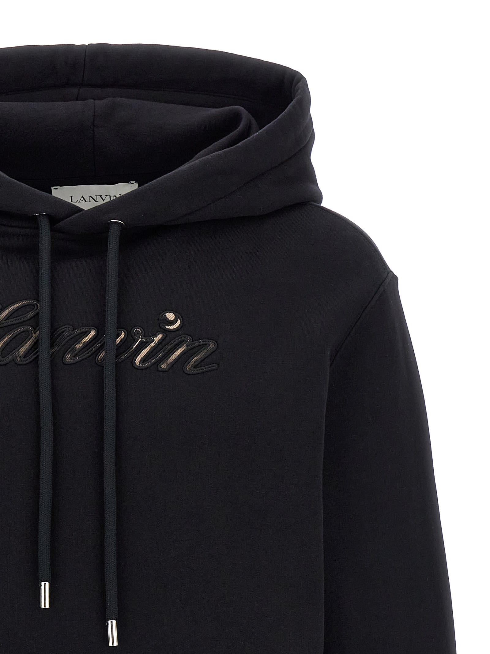 Lanvin Logo Hoodie With Drawstring Hood And Kangaroo Pocket In Black