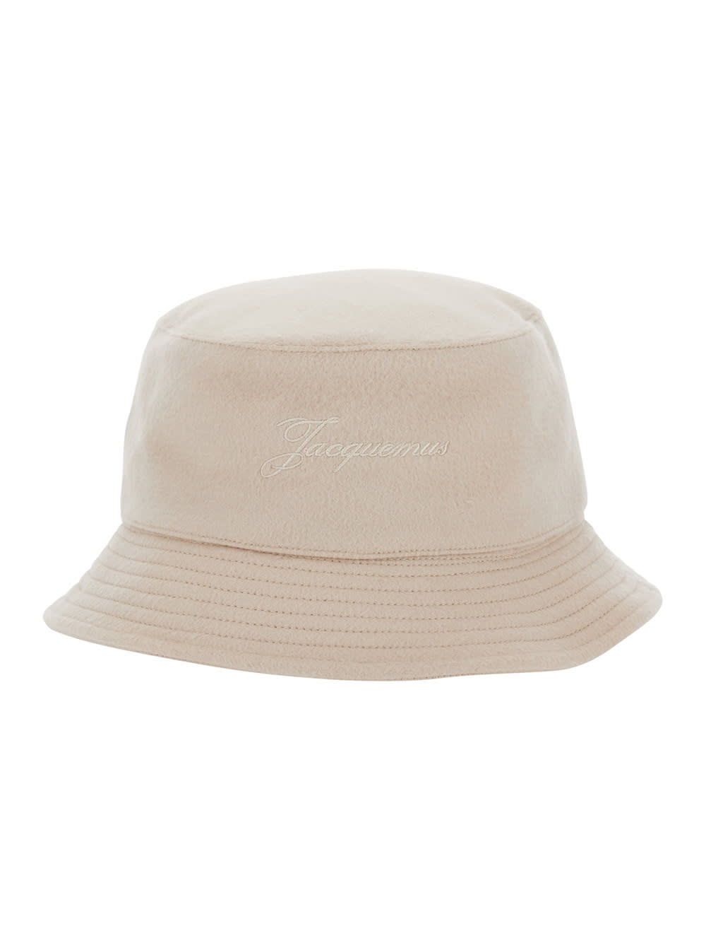 Jacquemus Beige Embroidered Logo Bucket Hat In Brown