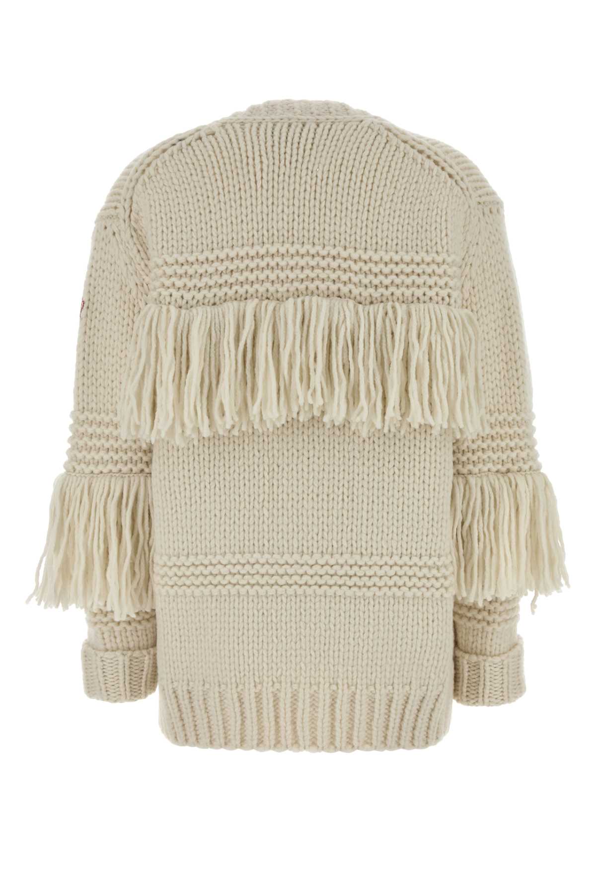 Moncler Grenoble Fringe Trim Wool Blend Cardigan In White