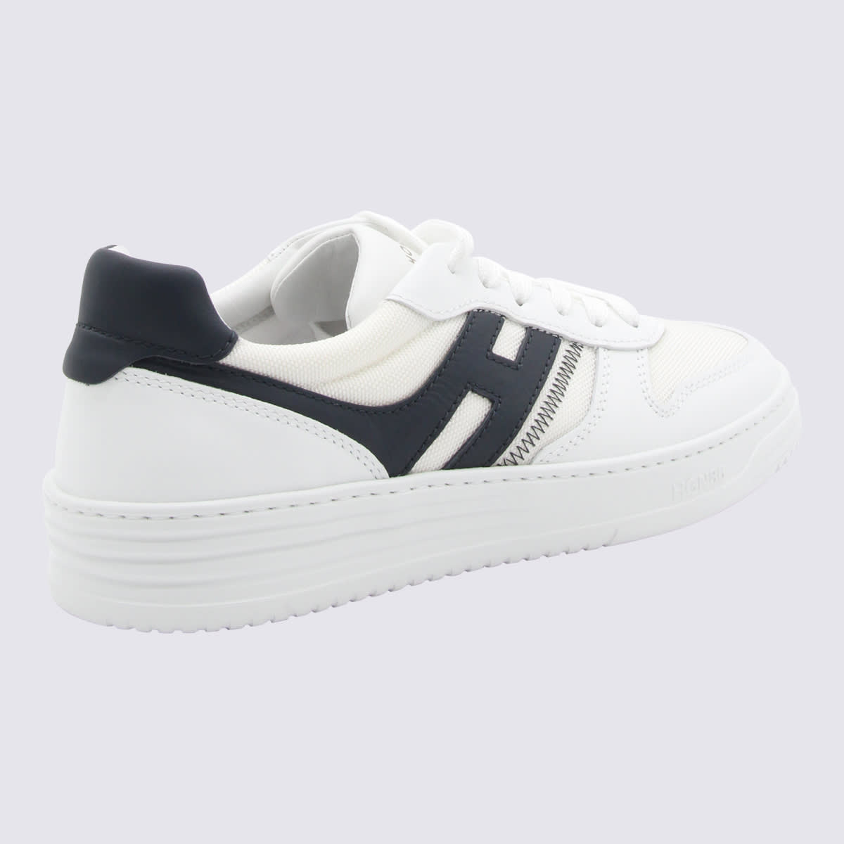Shop Hogan White Canvas And Blue Leather H630 Sneakers