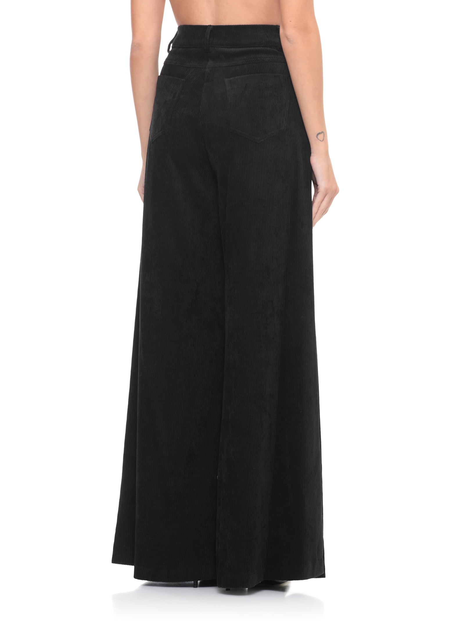 D Exterior Corduroy Palazzo Pants In Black
