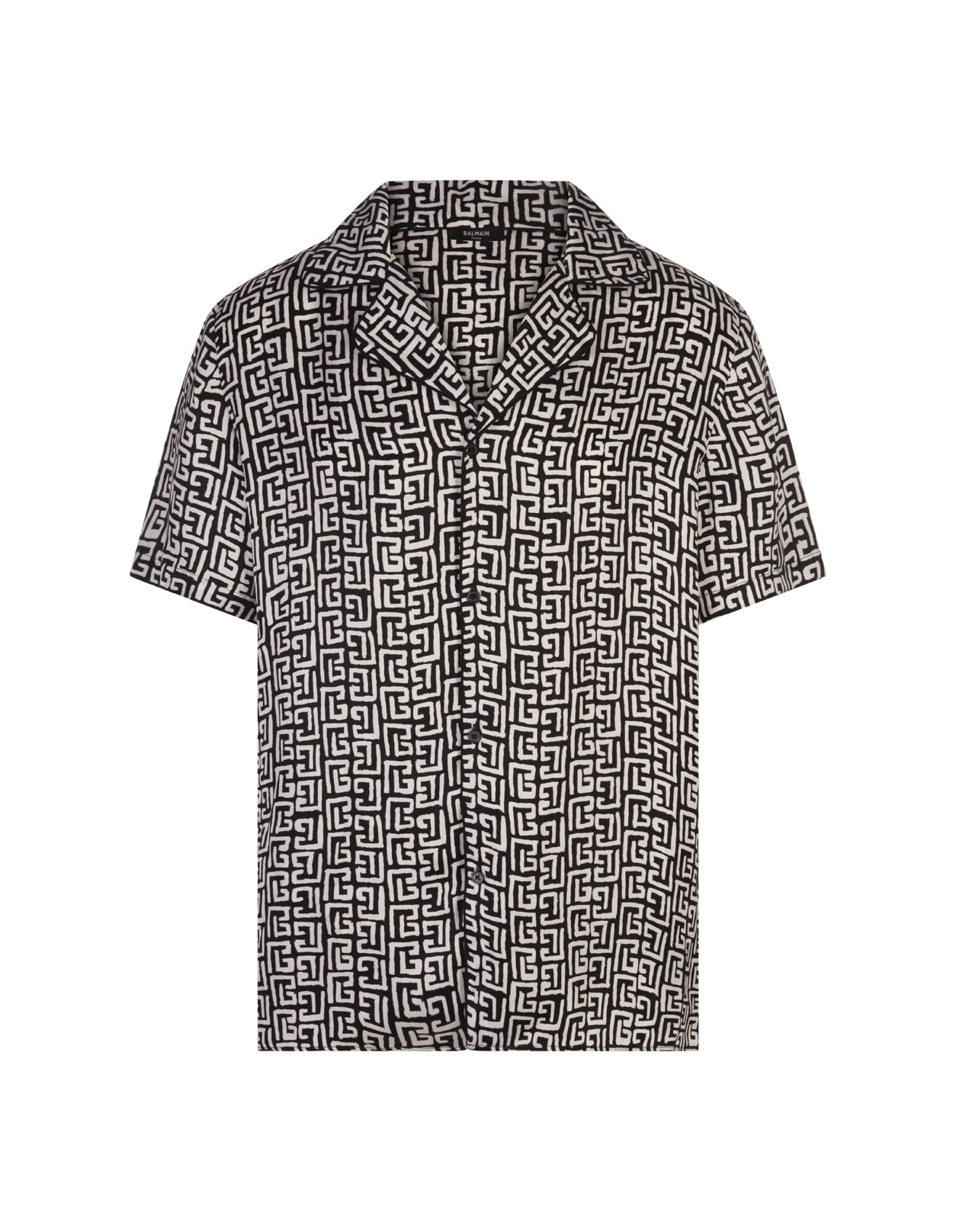 Shop Balmain Bowling Shirt With All-over Monogram In Black