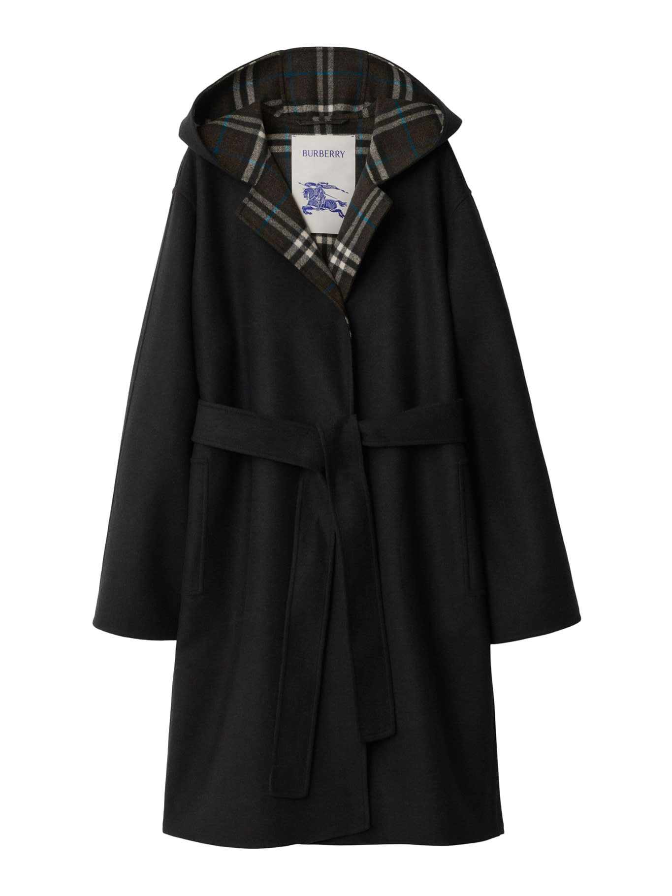 Shop Burberry Check Wool Reversible Coat In Black