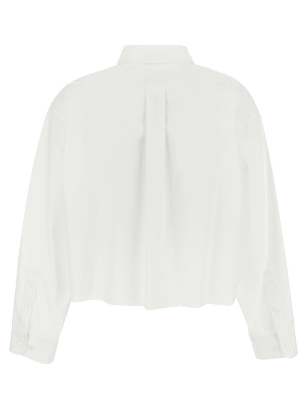 Miu Miu Cropped Long Sleeve Shirt With Point Collar In White