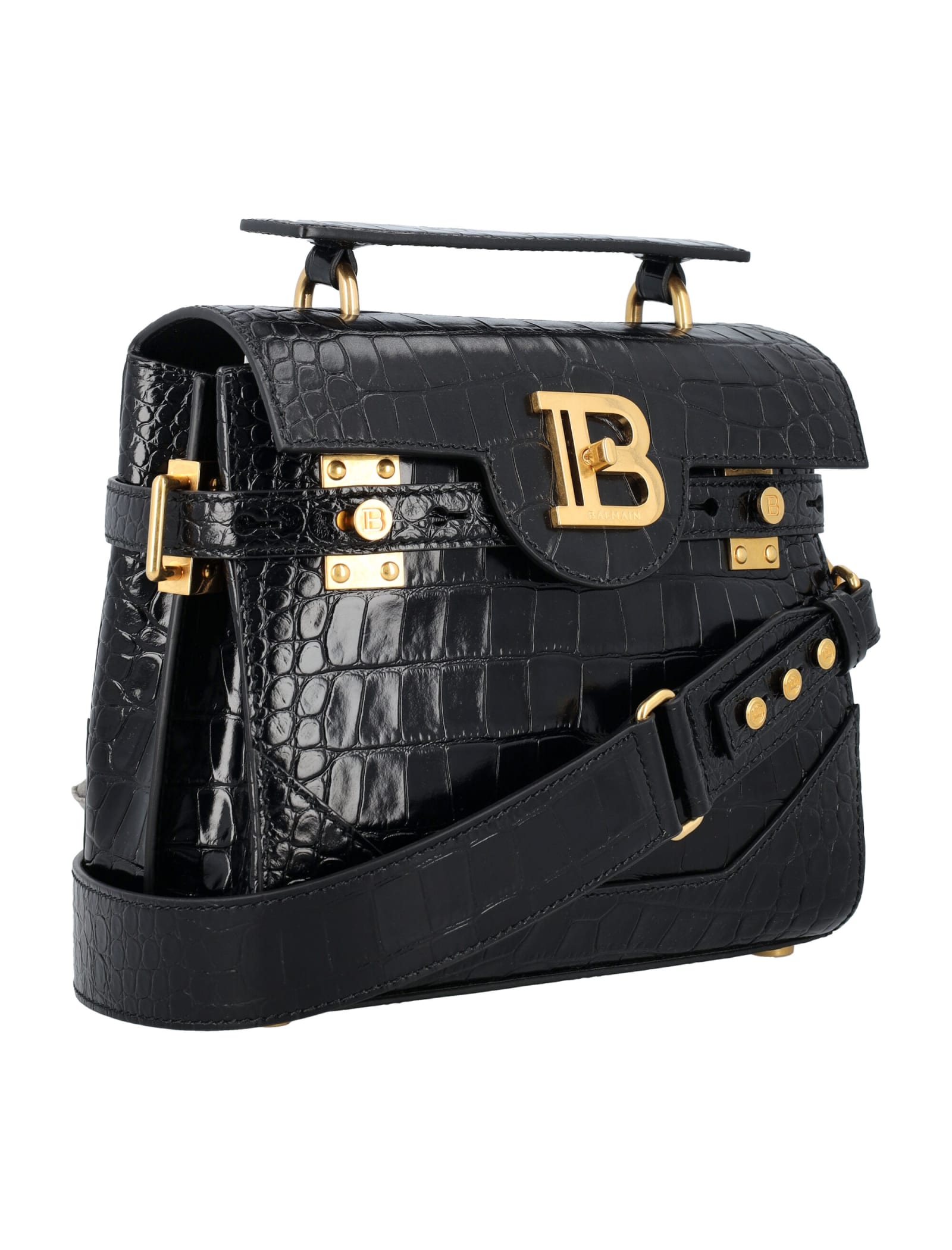 Shop Balmain Bbuzz 23 Bag In Crocodile Effect In Black