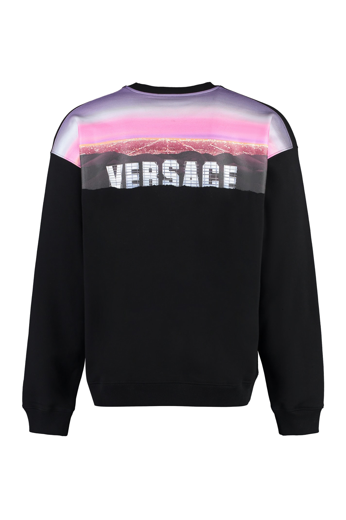 Shop Versace Printed Cotton Crew-neck Sweatshirt In Black+print