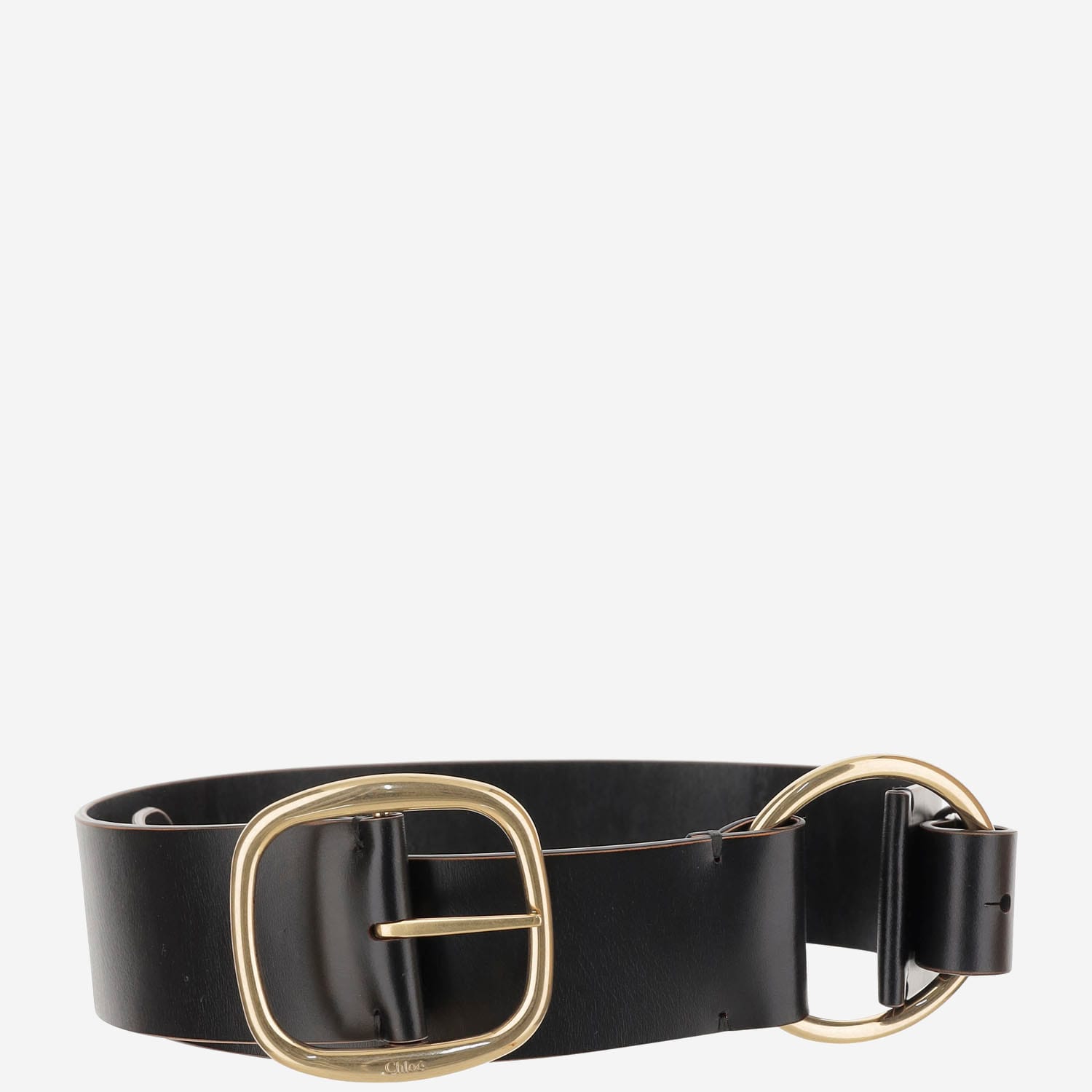 Chloé Anita Asymmetrical Buckle Leather Belt In Black