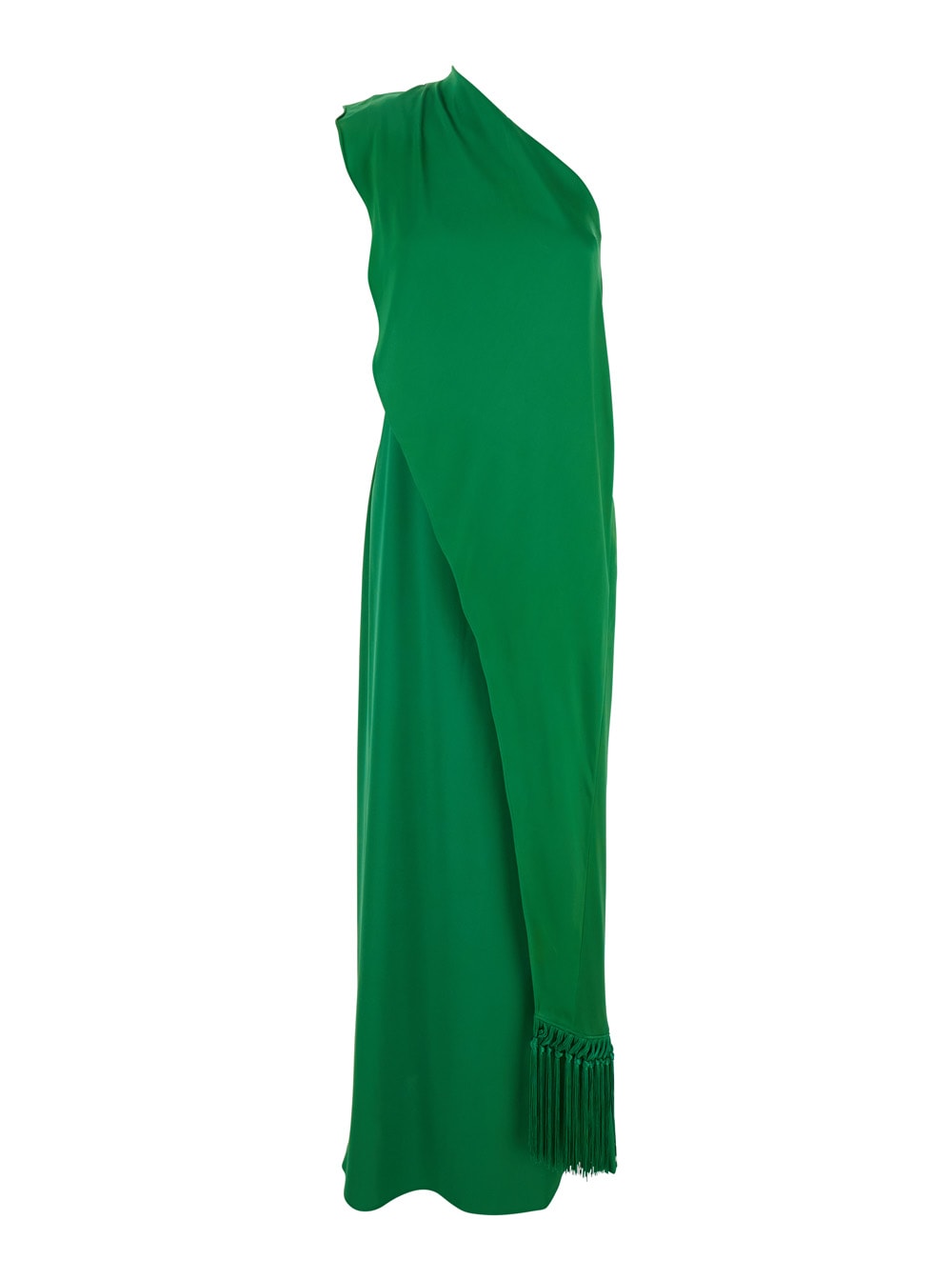 berenson Green One-shoulder Long Dress With Scarf Detail In Viscose Stretch Blend Woman