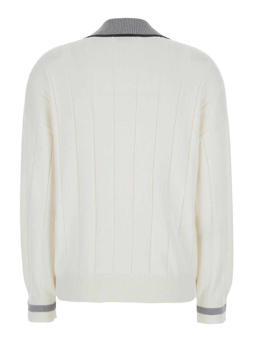 Brunello Cucinelli White T-shirt With V Neck And Monil Detail On The Collar In White
