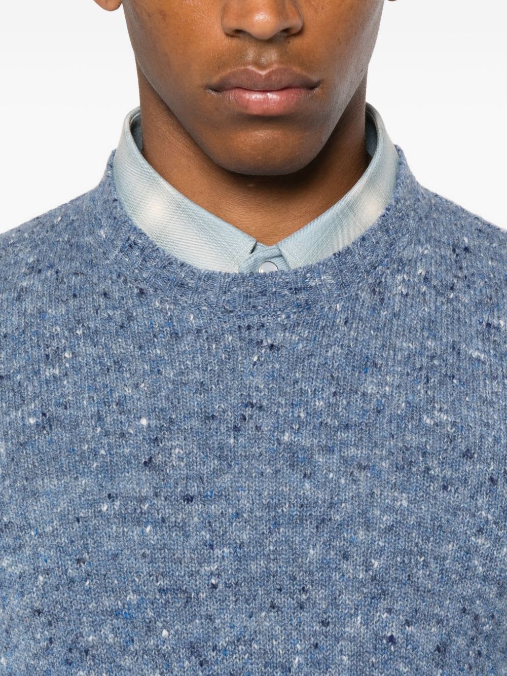 Drumohr Round Neck Border Sweater In Blue