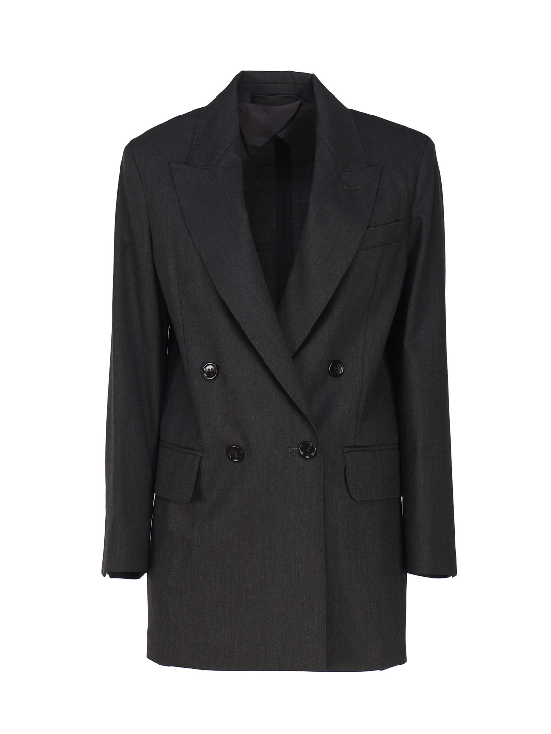 Shop Max Mara Double Breasted Blazer In Wool Blend In Anthracite