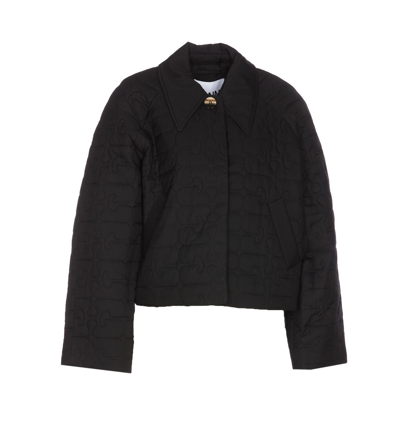 Shop Ganni Short Quilt Jacket In Black