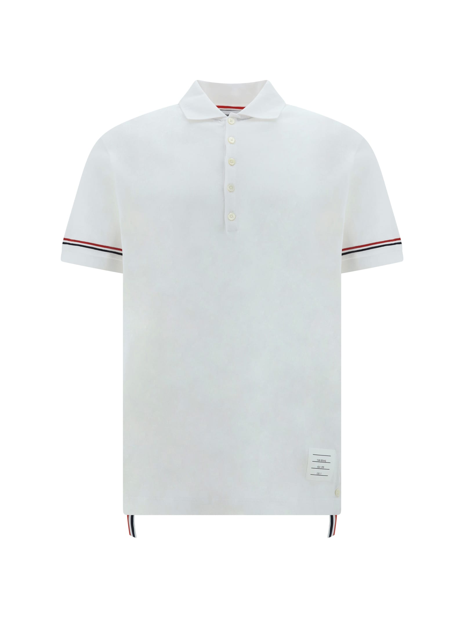Thom Browne Short-sleeved Navy Polo Shirt With Patch In White