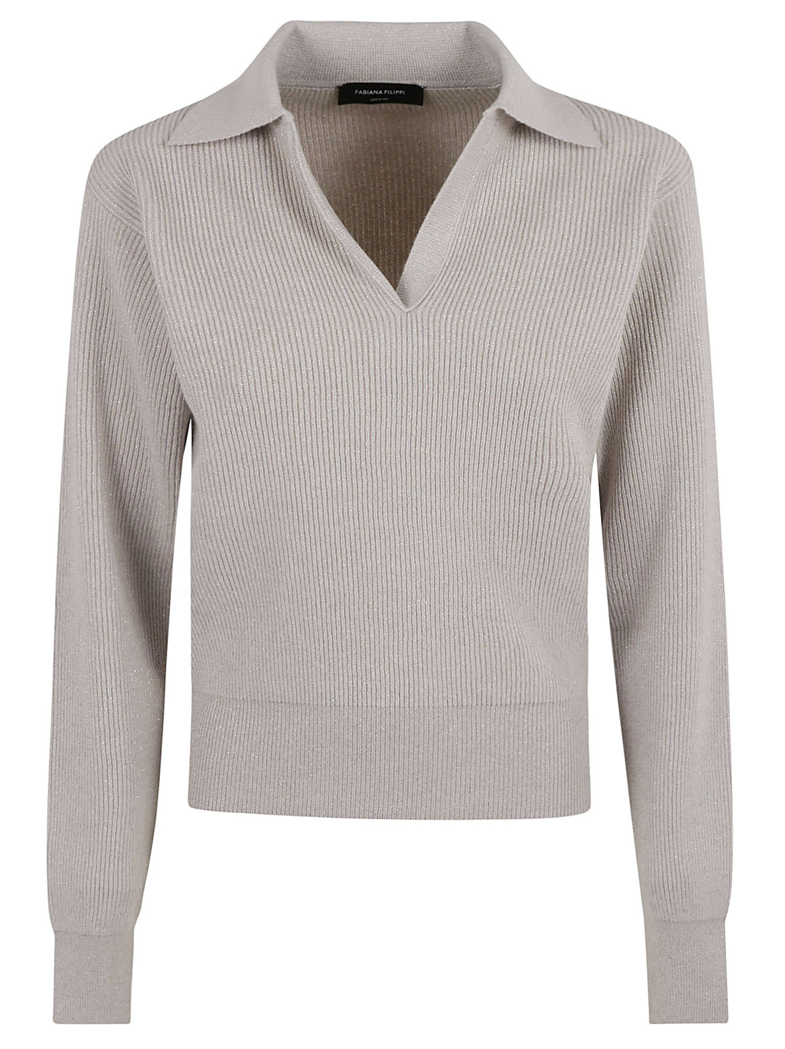 V-neck Rib Trim Knit Polo Sweater