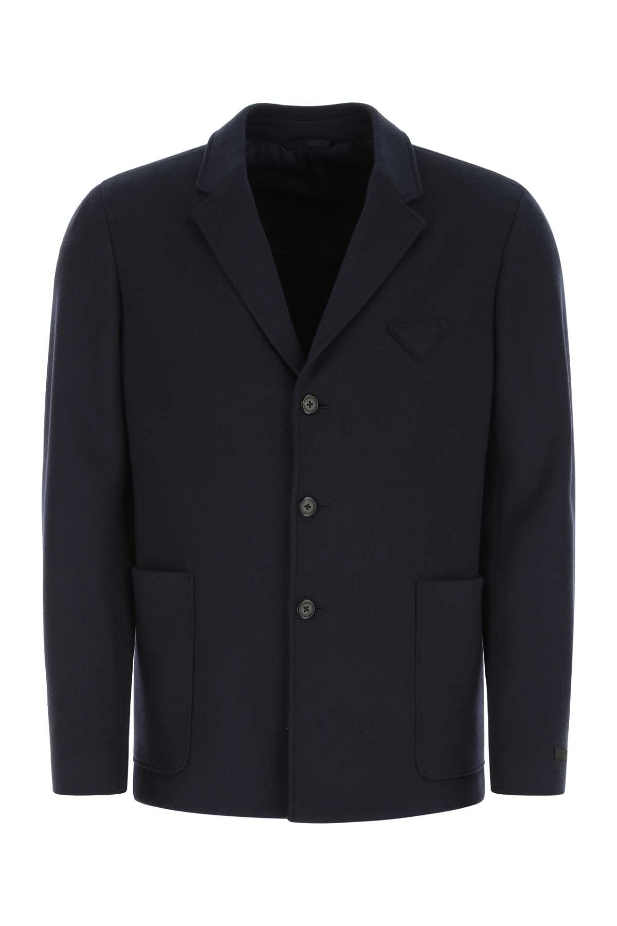 Shop Prada Navy Blue Cashmere And Wool Blend Blazer In F0008