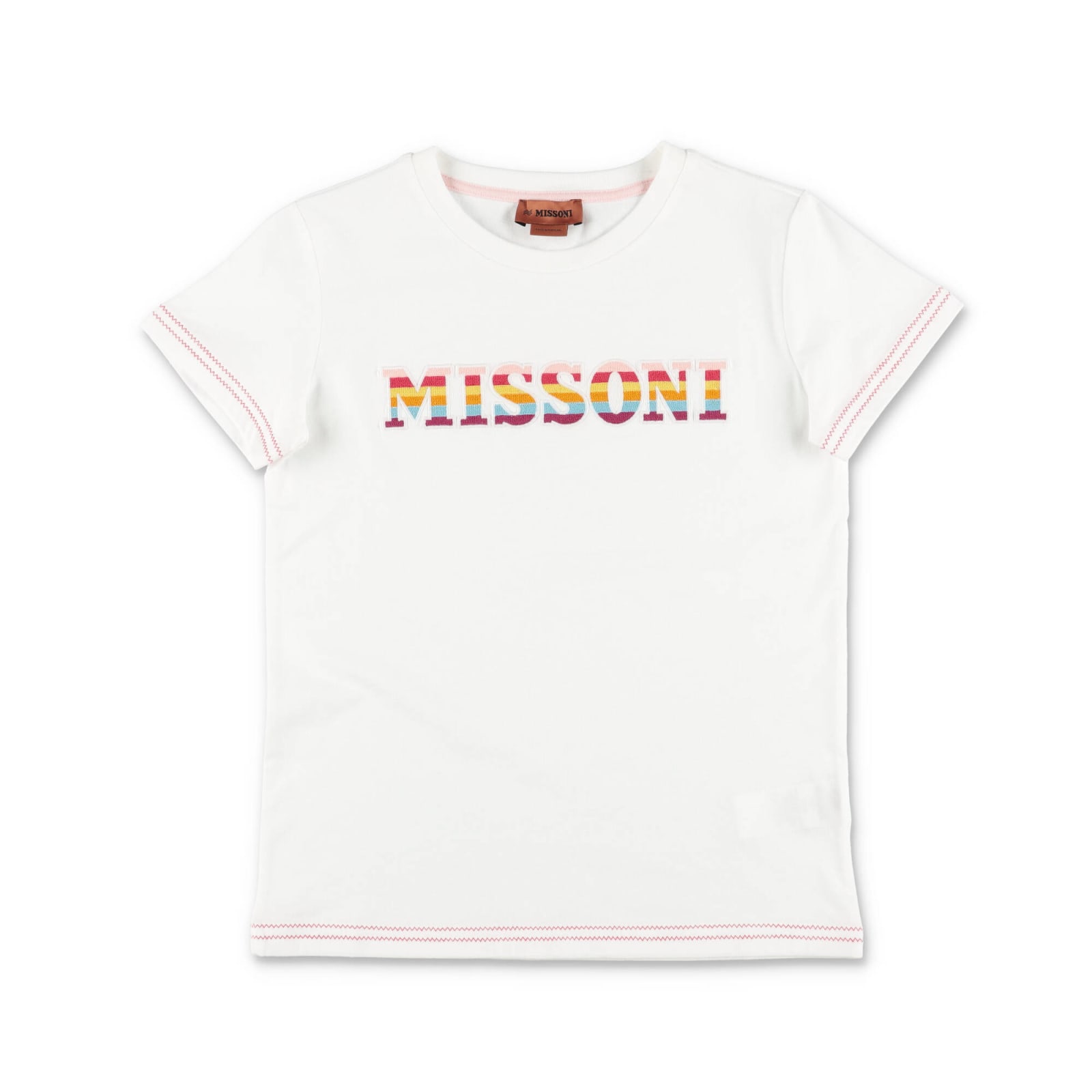 Missoni Kids'  T-shirt Bianca In Jersey Di Cotone Bambina In Bianco
