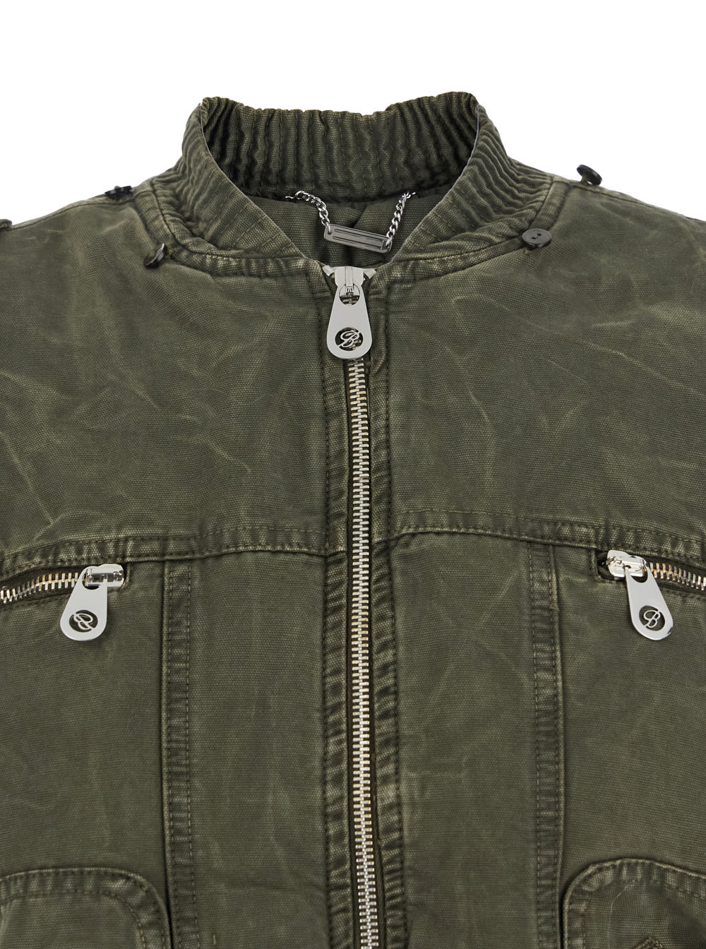 Blumarine Green Jacket With Removable Fur Details In Cotton Woman In Green