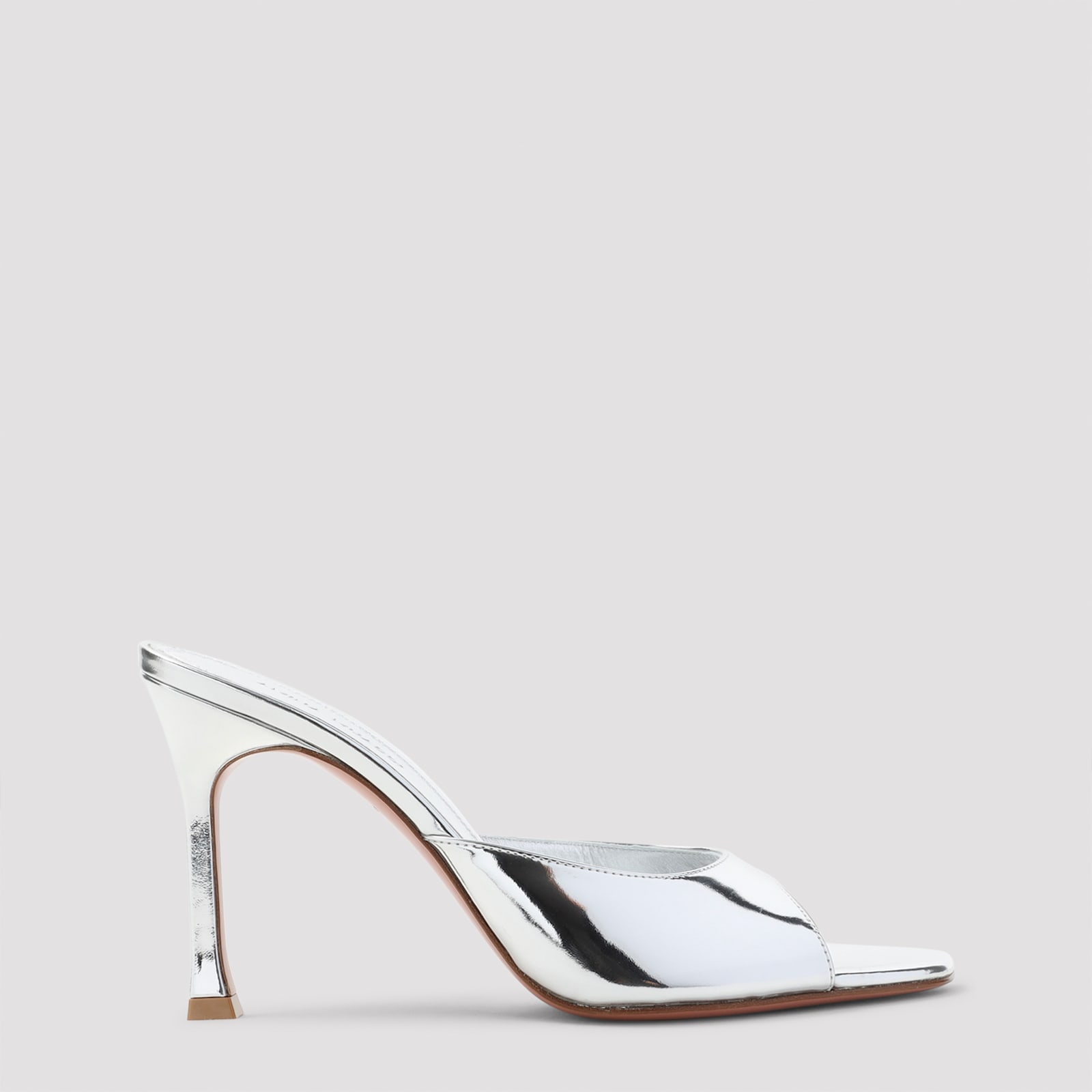 Amina Muaddi Silver Leather Alexa 95 Slippers In Metallic