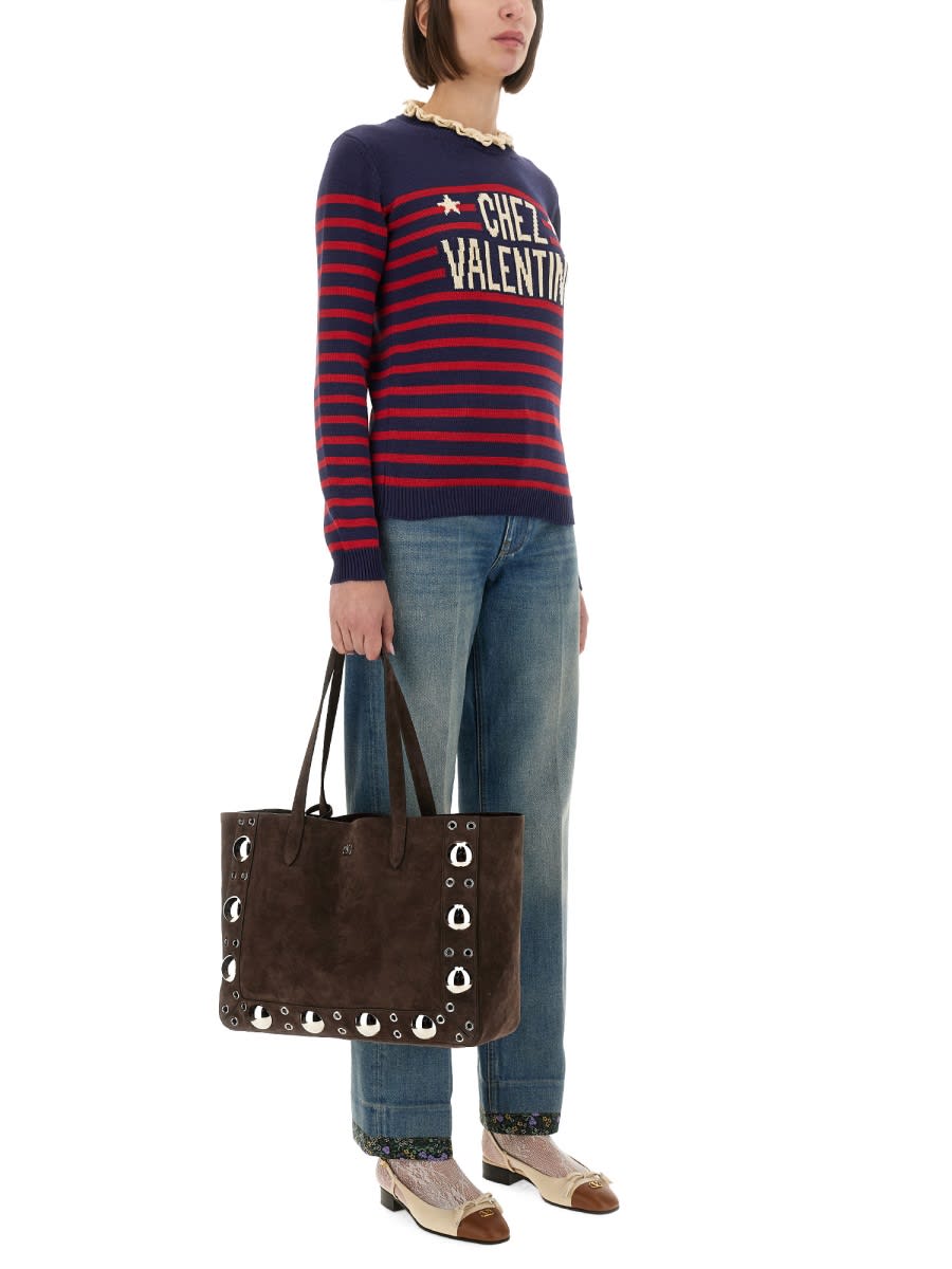 Valentino Knitwear Sweater Asymmetric Neck Design In Blue