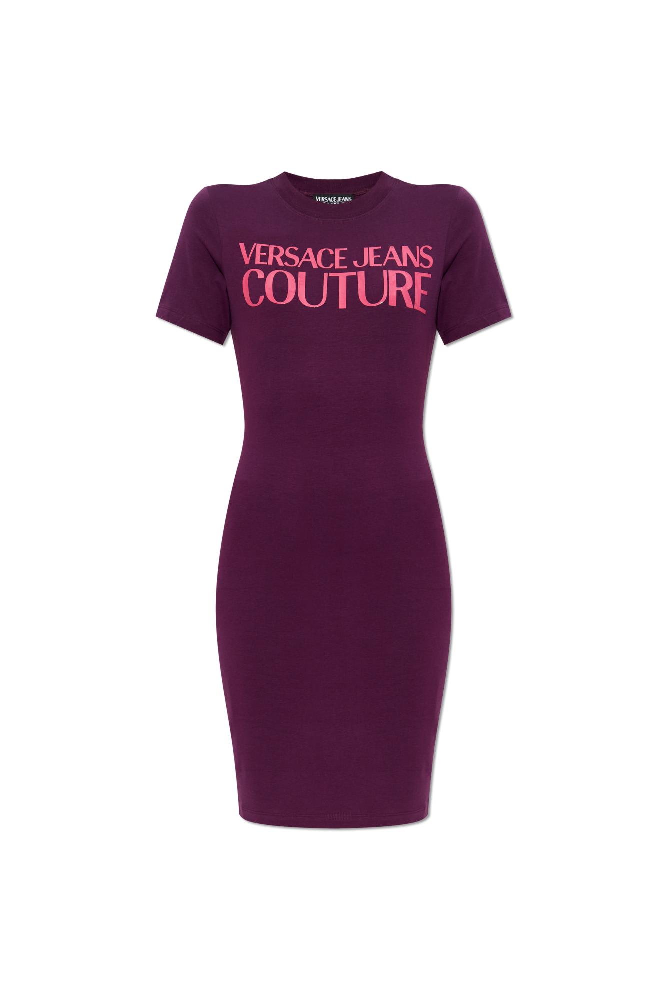 Versace Jeans Couture Dress With Printed Logo In Burgundy