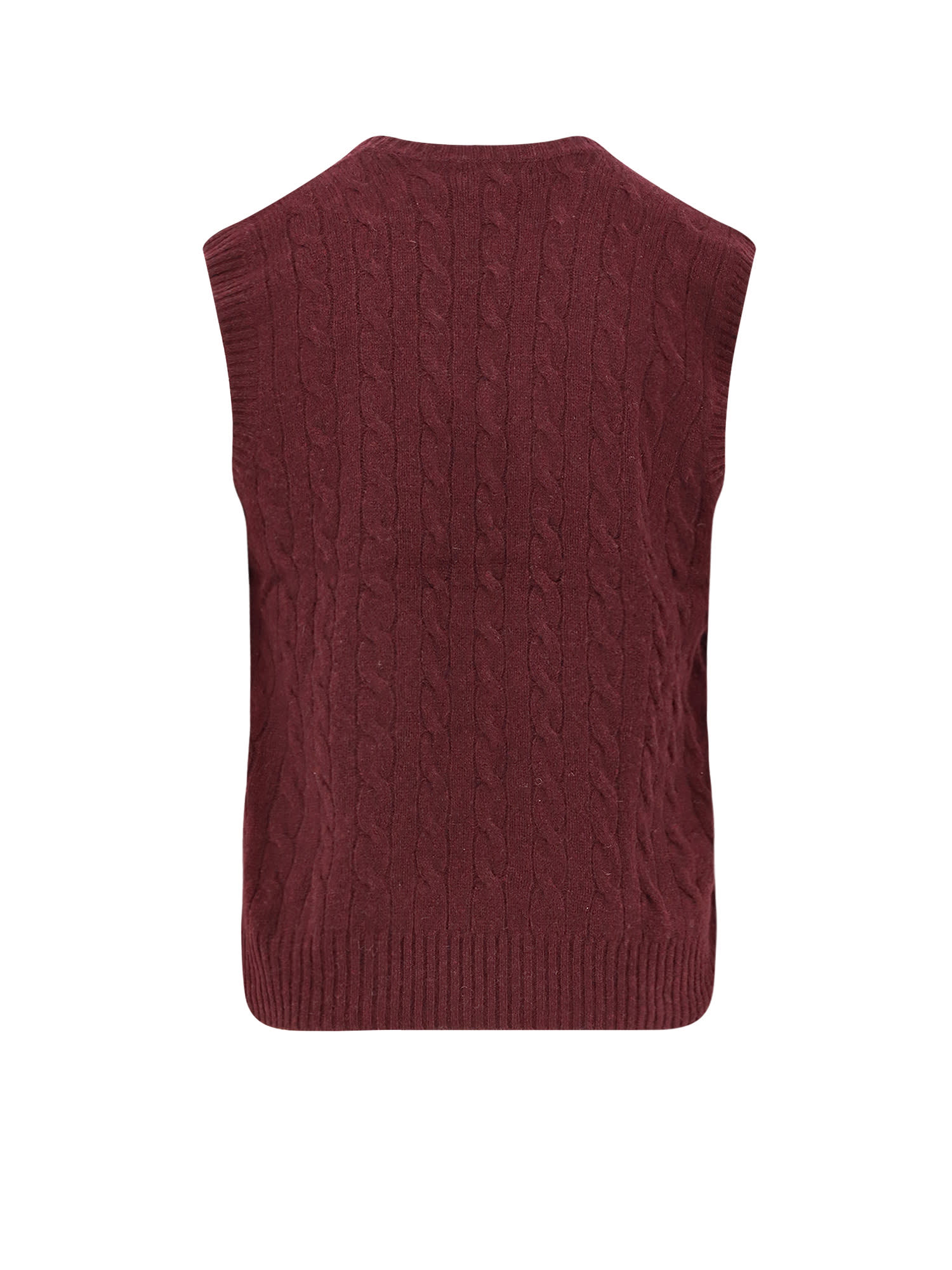 Polo Ralph Lauren Bordeaux Sleeveless Vest With V Neck And Pony Embroidery On The Front In Wool And Cashmere Man In Burgundy