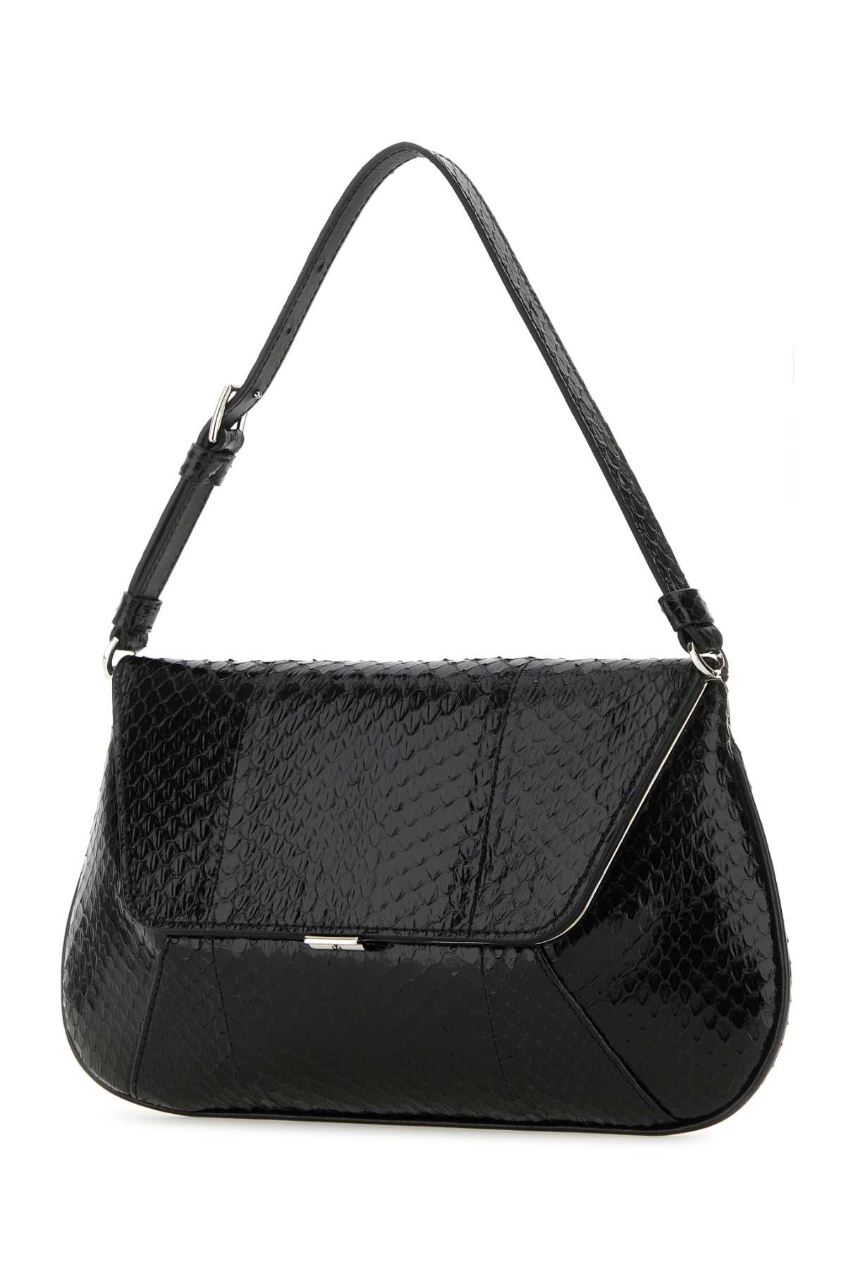 Shop Amina Muaddi Black Leather Ami Handbag In Blasilhard
